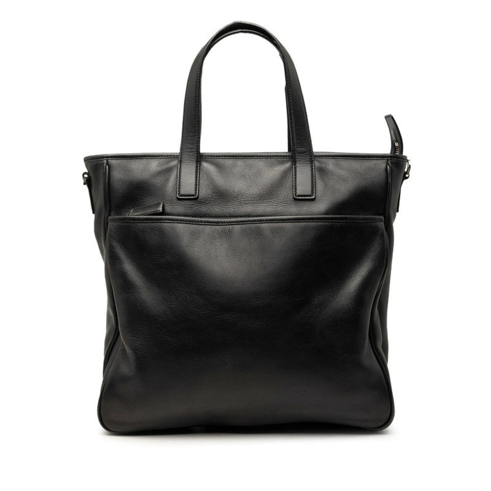 Prada Triangle Plate Tote Bag Handbag Black Leather